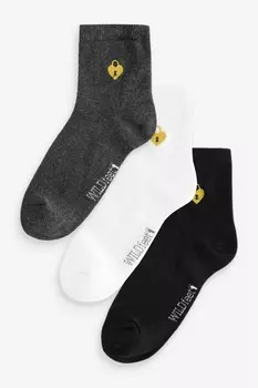 Укороченные носки с вышивкой в виде замка, 3 упаковки Wild Feet, черный
