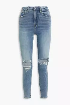 Укороченные потертые джинсы скинни Good Legs с высокой посадкой GOOD AMERICAN, синий