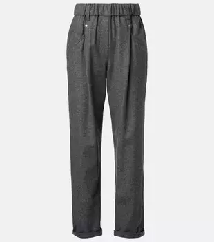 Укороченные прямые брюки из шерсти и кашемира Brunello Cucinelli, Mid Grey