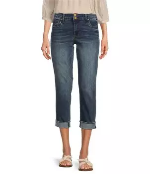 Укороченные прямые джинсы KUT from the Kloth из эластичного денима с высокой посадкой, синий