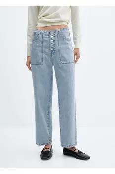 Укороченные прямые джинсы на пуговицах Mango, синий