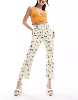 Укороченные прямые джинсы с лимонным принтом ASOS 90-х