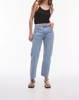 Укороченные прямые джинсы Topshop со средней посадкой и необработанными краями отбеливающего цвета