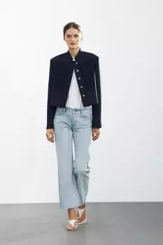 Укороченные расклешенные джинсы с низкой посадкой ZARA, синий