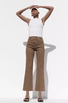 Укороченные расклешенные джинсы trf с высокой талией ZARA, цвет Brown/Taupe