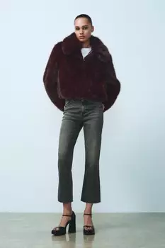 Укороченные расклешенные джинсы TRF со средней посадкой ZARA, светло-серый