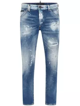 Укороченные рваные джинсы скинни Philipp Plein, синий
