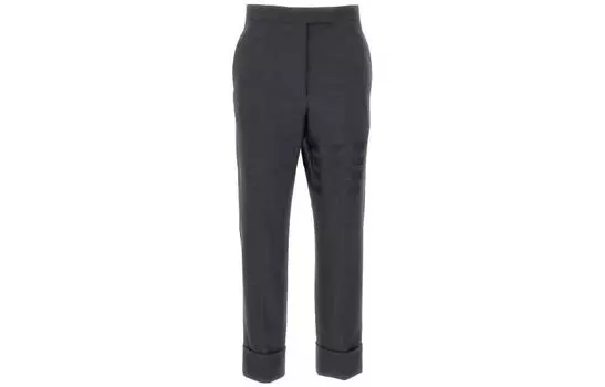 Укороченные шерстяные брюки с полосками 4 Bar THOM BROWNE, темно-серый