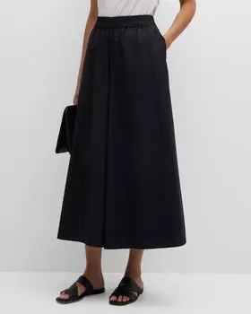 Укороченные широкие брюки из поплина из органического хлопка Eileen Fisher, цвет Black