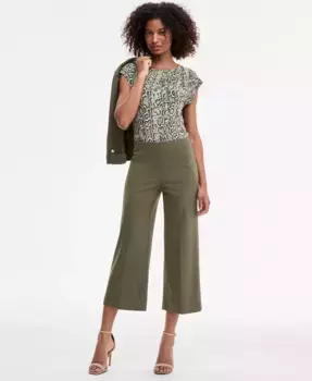 Укороченные широкие брюки на резинке миниатюрного размера Anne Klein, зеленый