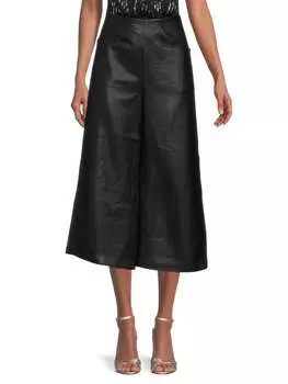 Укороченные широкие брюки T Tahari из искусственной кожи, чёрный