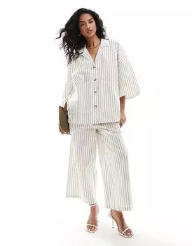 Укороченные широкие брюки Vero Moda Aware в тонкую полоску кремового цвета