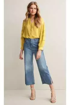 Укороченные широкие джинсы с разрезом Next, синий