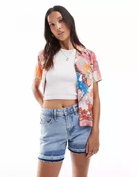 Укороченные шорты Superdry средней посадки лазурно-бледно-голубого цвета