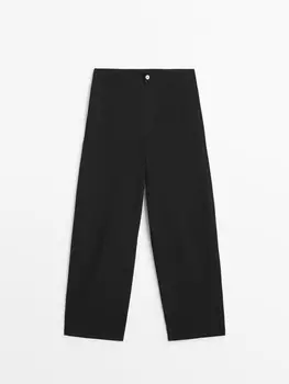 Укороченные технические брюки-бочки Massimo Dutti, черный