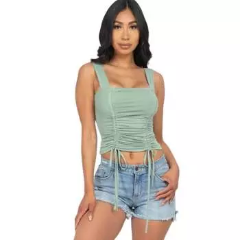 Укороченные топы с квадратным вырезом, регулируемые спереди, со сборками и завязками FASHNZFAB, цвет green bay