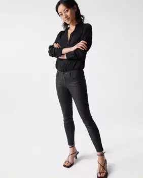 Укороченные вощеные узкие брюки Wonder push up для женщин Salsa Jeans, черный