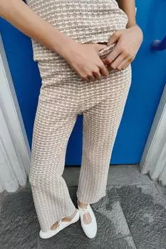 Укороченные жаккардовые брюки ZARA, экрю