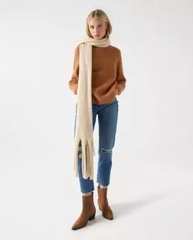 Укороченные женские прямые джинсы с высокой талией и рваными краями Salsa Jeans, синий