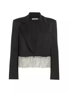 Укороченный атласный блейзер Shan оверсайз с бахромой Alice + Olivia, черный