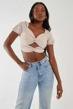 Укороченный бенгальский топ с пышными рукавами Pink Vanilla, серый