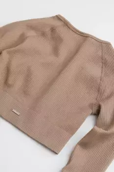 Укороченный бесшовный ребристый длинный рукав H&M, коричневый