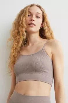 Укороченный бесшовный топ в рубчик H&amp;M, серо-бежевый меланж