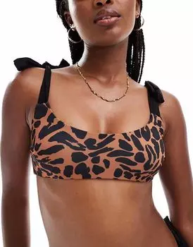 Укороченный бикини-топ Adrienne от ASOS DESIGN с завязками и крупным изображением животного