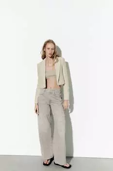 Укороченный блейзер из текстурированного стиля ZARA, бисквит