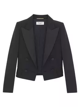 Укороченный блейзер-смокинг цвета Grain De Poudre Saint Laurent, черный