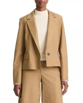 Укороченный блейзер Vince из твила и шерсти, коричневый