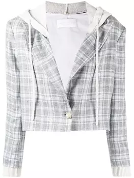 Укороченный блейзер в клетку со съемным капюшоном Fabiana Filippi, серый