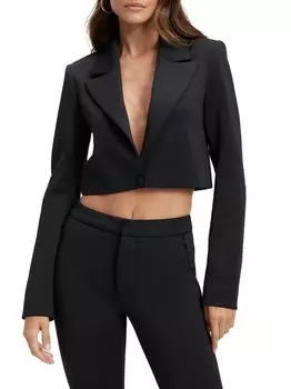 Укороченный блестящий блейзер с аквалангом GOOD AMERICAN, черный