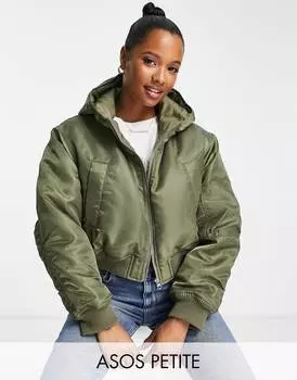 Укороченный бомбер цвета хаки ASOS DESIGN Petite