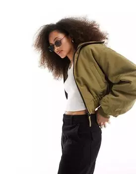 Укороченный бомбер цвета хаки с воротником ASOS