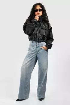 Укороченный бомбер из искусственной кожи boohoo, черный