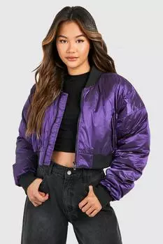 Укороченный бомбер металлизированного цвета boohoo, фиолетовый