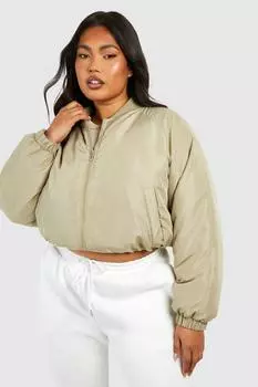 Укороченный бомбер Plus с эластичным подолом boohoo, зеленый