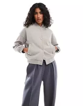 Укороченный бомбер серого цвета JJXX