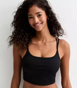 Укороченный бюстгальтер без косточек черного цвета с бретелями на спине и крестом на спине New Look, черный