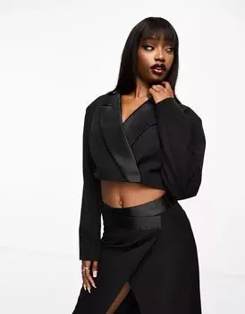 Укороченный черный пиджак-смокинг ASOS