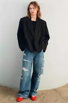 Укороченный двубортный блейзер ZARA, черный