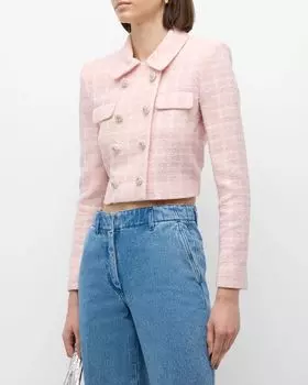 Укороченный двубортный жакет букле Self-Portrait, цвет Pink