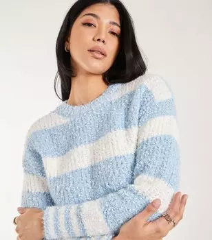 Укороченный джемпер фактурной вязки с ванильно-синими полосками Pink Vanilla, синий