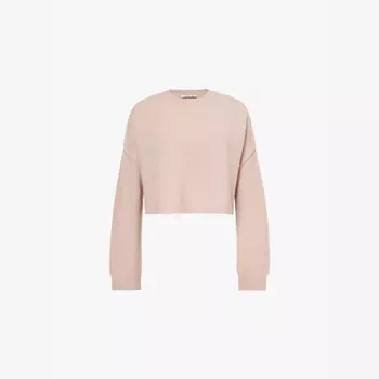 Укороченный джемпер из шерсти и кашемира с вышитым логотипом Acne Studios, розовый