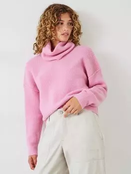 Укороченный джемпер из смесовой шерсти Meryll с высоким воротником HUSH, пыльный розовый