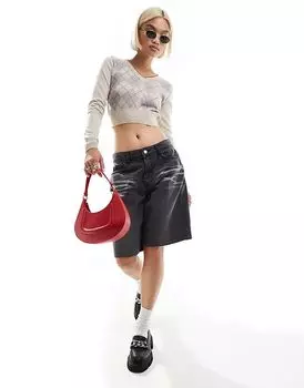 Укороченный джемпер кремового цвета с узором «ромбики» и V-образным вырезом, с контрастными рукавами Daisy Street