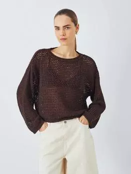 Укороченный джемпер открытой вязки с вырезом лодочкой John Lewis , коричневый