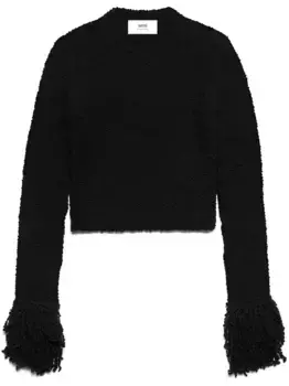 Укороченный джемпер с бахромой AMI Paris, черный