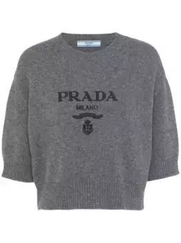 Укороченный джемпер с логотипом Prada, серый